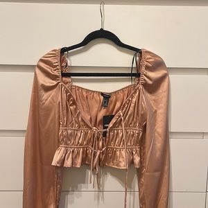 Pink/mauve satin tie-up blouse